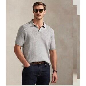 Polo Ralph Lauren Rib Knit Johnny Collar Sweater Polo Gray Sz 2XL Tall Cotton